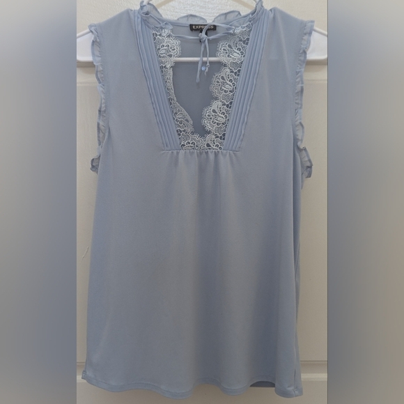 Express Tops - Express Women's Blouse Sleeveless V-Neck Lace Pale Blue Size S